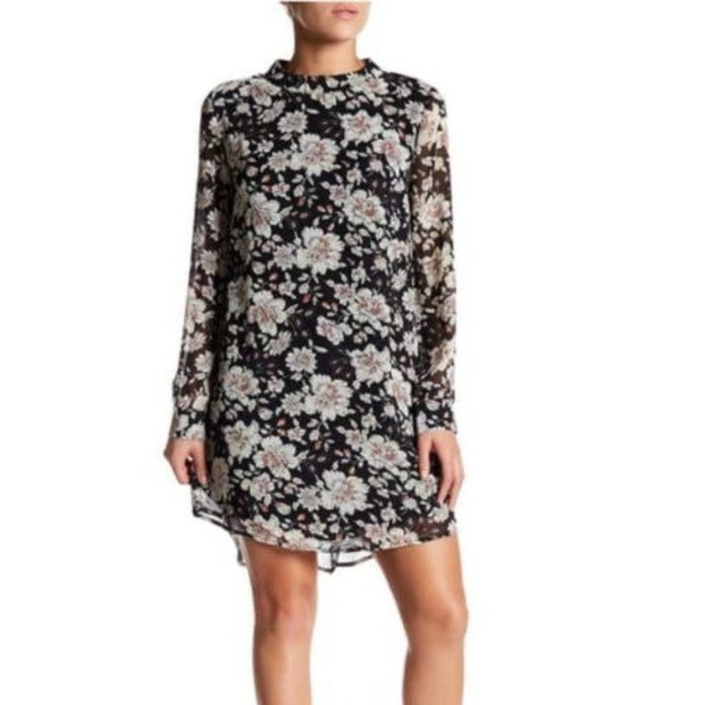 ASTR The Label Floral Long Sleeve Black Dress Womens Size Medium Boho Romantic